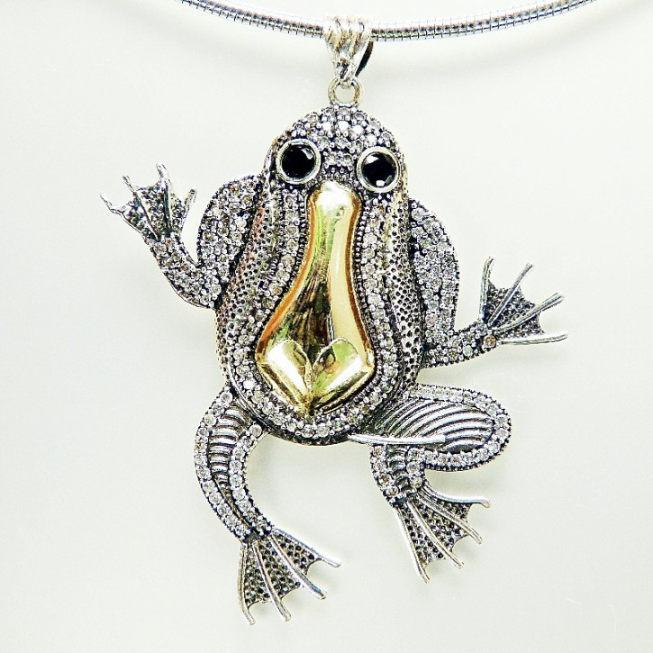Frosch-Anhänger mit Weißtopas und Onix