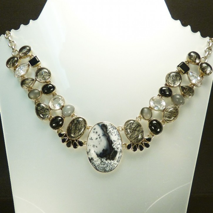 Silber-Collier mit Jaspis und Bergkristall
