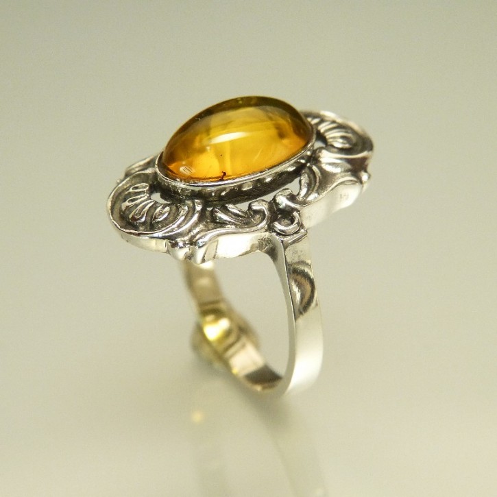 Silberring "antik" mit Bernstein W17