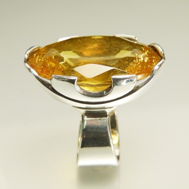 XL Silberring mit facettiertem Bernstein  W19