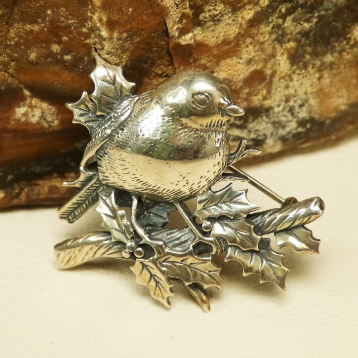 Silberbrosch 925/- "Vogel auf Ast"
