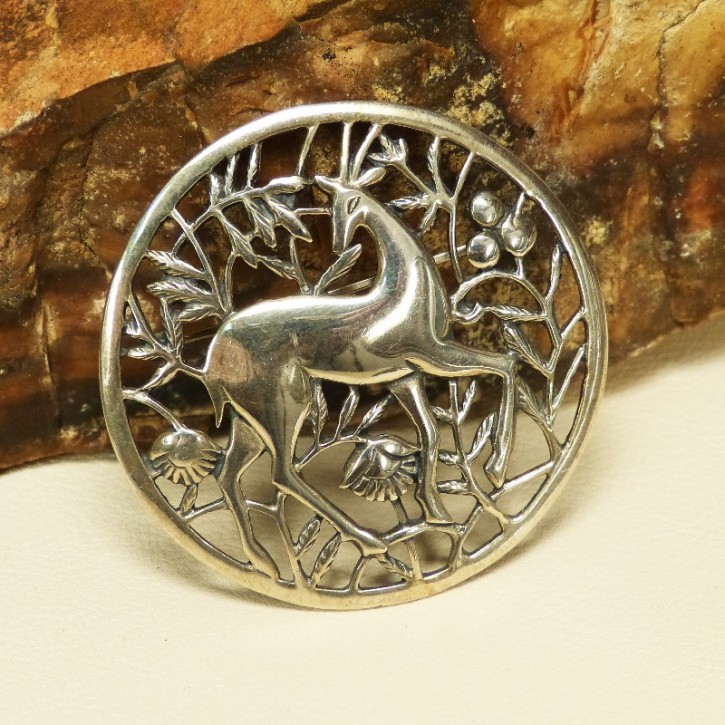 große Silberbrosche 925/- "Gazelle"