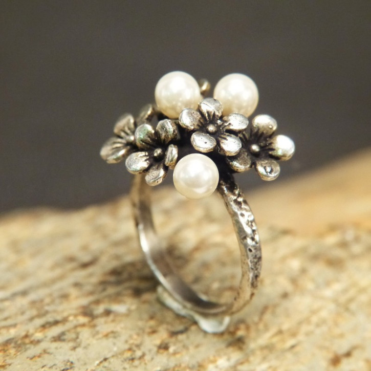 Silberring mit Swarovski-Perlen W16,9 bis 17,5
