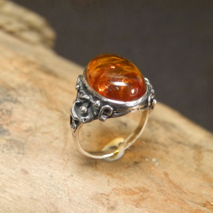 Silberring mit Bernstein Größe 51 (Ø ca. 16,3 mm)