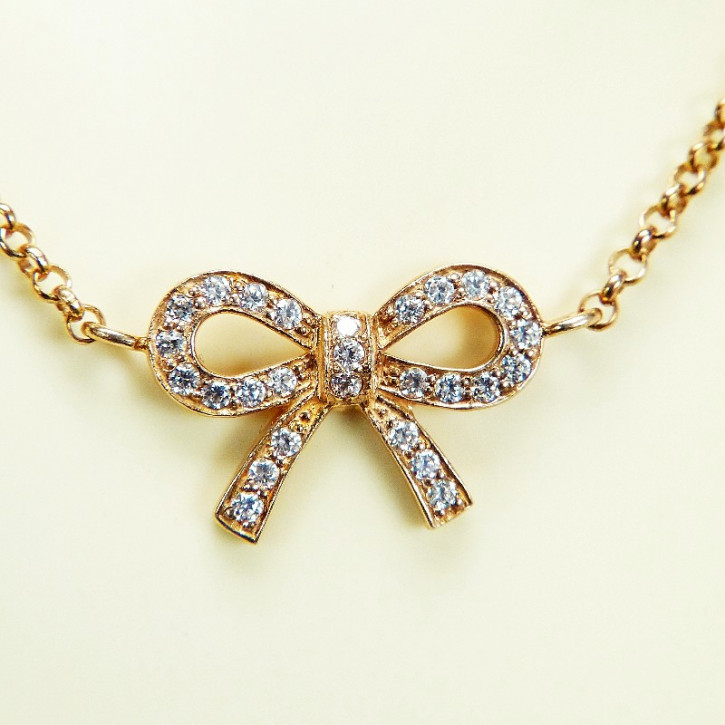 zartes Collier - Schleife mit Zirkonia rosèvergoldet