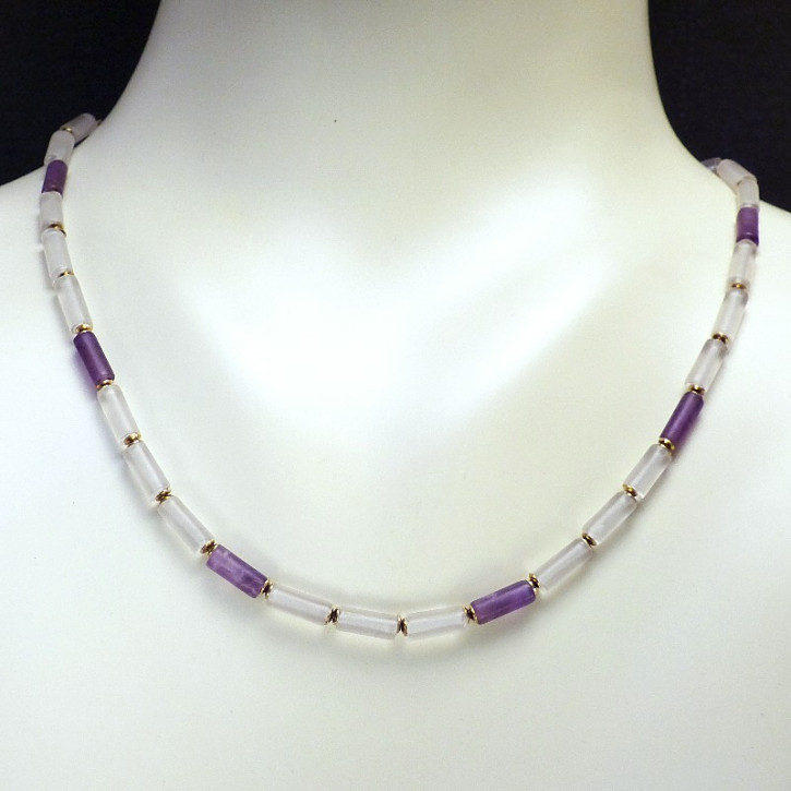 Stäbchenkette aus Bergkristall und Amethyst