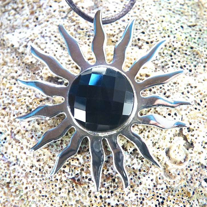 Silberanhänger "Sonne" mit Onix