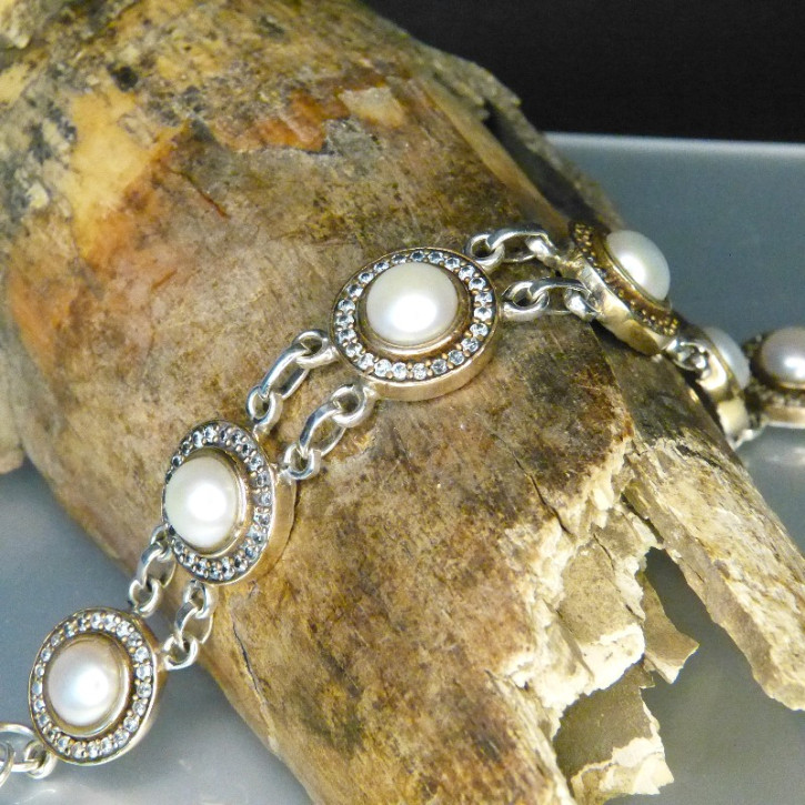 Silberarmband mit Weißtopas und Süßwasserperlen