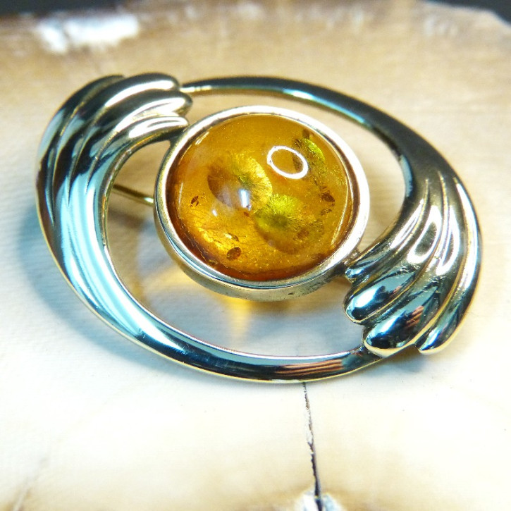 Goldbrosche 333/- mit Bernstein