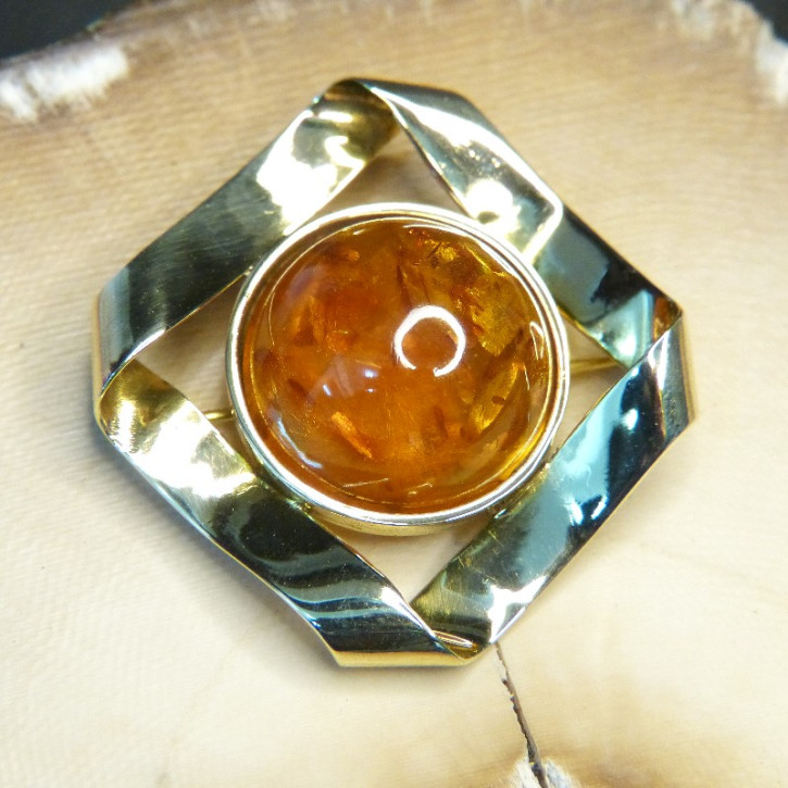Goldbrosche 333/- mit Bernstein