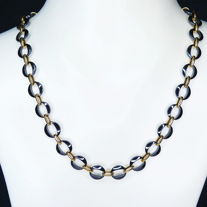 Collier/Kette Edelstahl vergoldet mit Hämatit