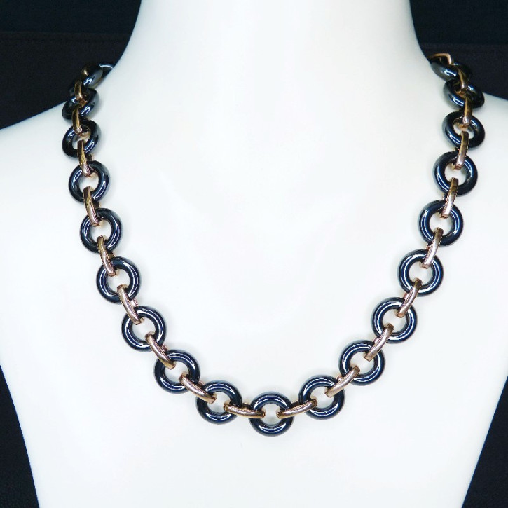 Collier/Kette Edelstahl vergoldet mit Hämatit