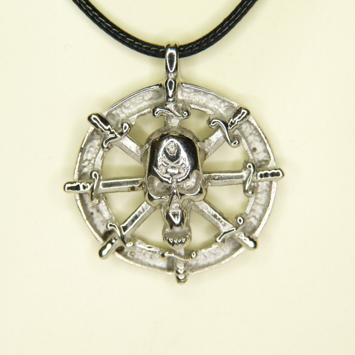Edelstahlanhänger Steuerrad mit Totenkopf