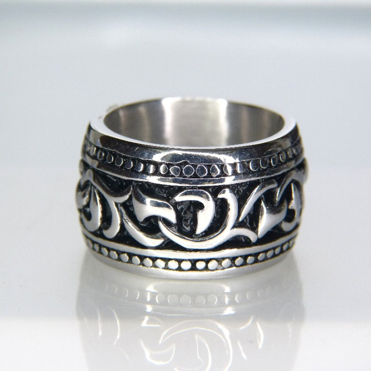 breiter Edelstahl Motivring Größe 60 (Ø ca. 19,1 mm)