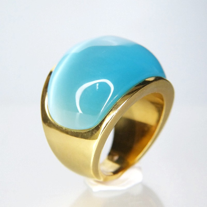 Edelstahlring vergoldet "türkis" Größe 56 (Ø ca. 17,8 mm)