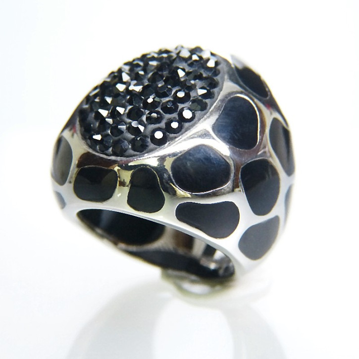 Edelstahlring mit schwarzen Steinen W 17,8
