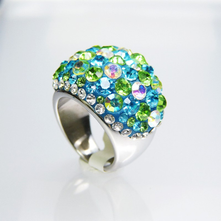 Edelstahlring mit Swarovskisteinen "grün" W 18,8