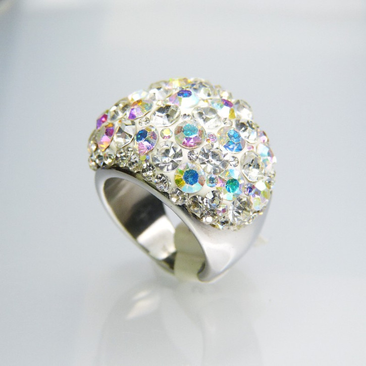 Edelstahlring mit Swarovskisteinen "weiß" W 17,2