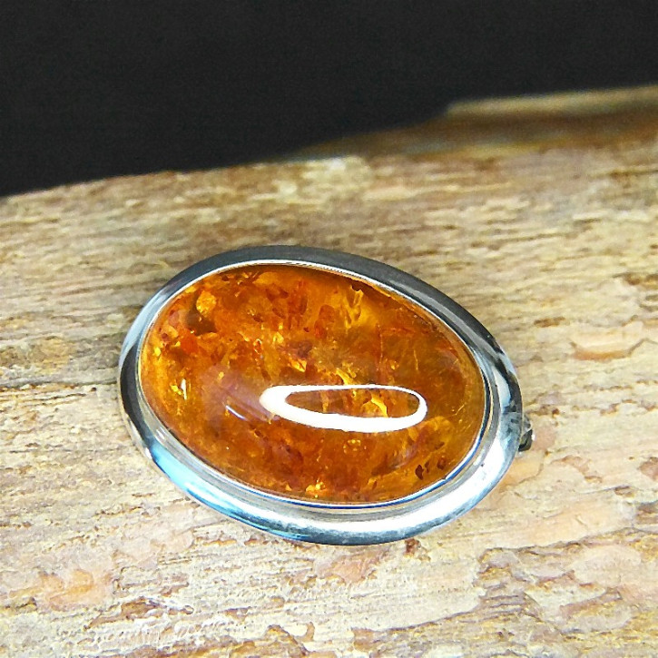Bernstein-Brosche Silber oval
