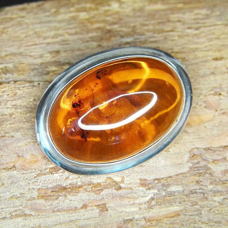 Bernstein-Brosche Silber oval