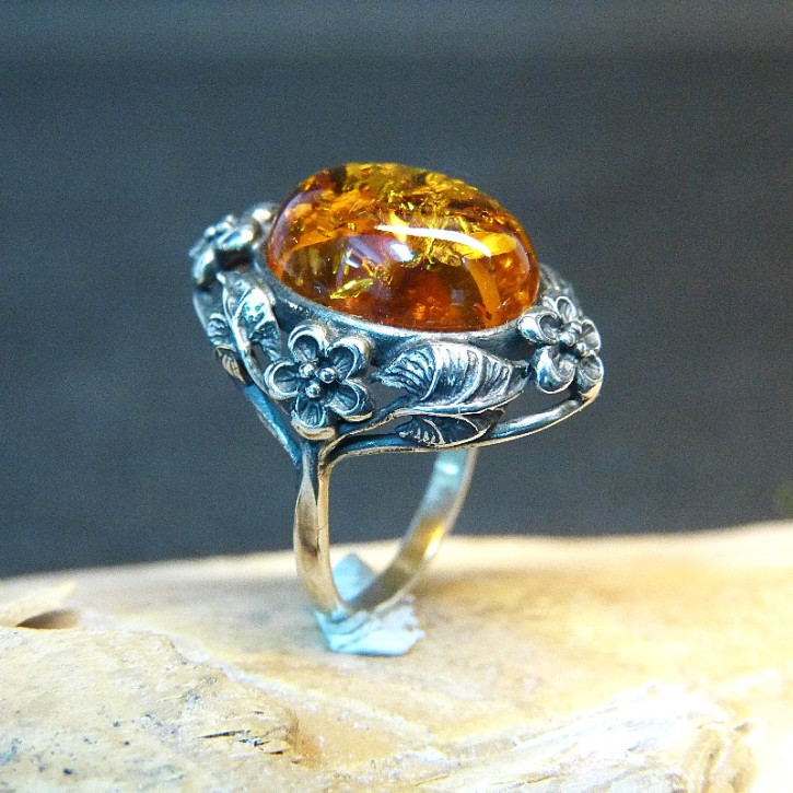 Silberring mit Bernstein Größe 53 (Ø ca. 16,9 mm)