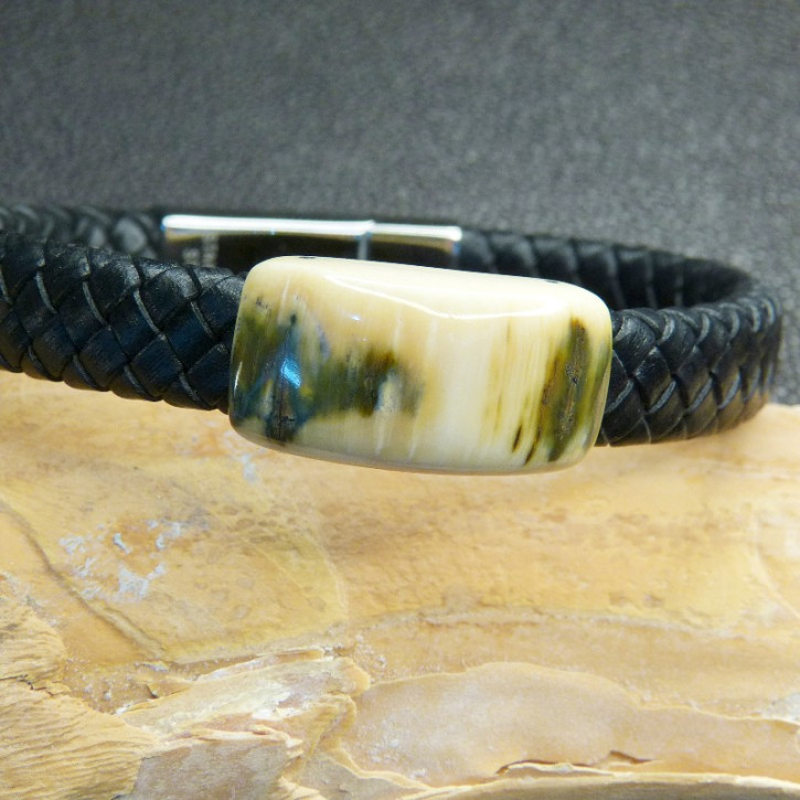 Flechtleder-Armband mit toller Mammutrinde