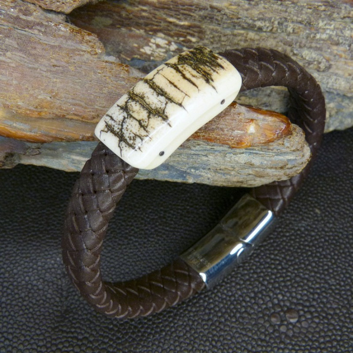Flechtlederarmband mit Mammutrinde