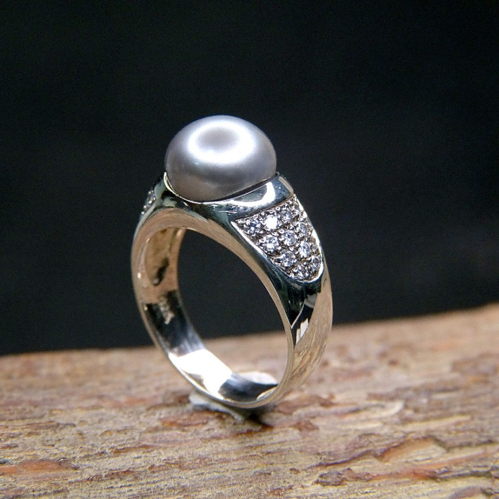 Silberering mit Perle u.Zirkonia W56