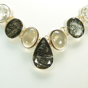 Silber-Collier mit Rutilquarz und Bergkristall