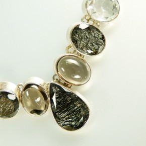Silber-Collier mit Rutilquarz und Bergkristall