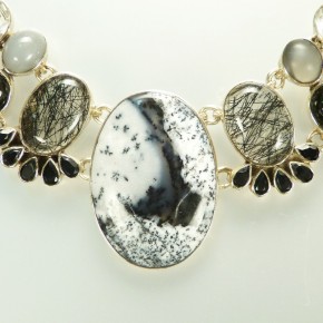Silber-Collier mit Jaspis und Bergkristall