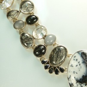 Silber-Collier mit Jaspis und Bergkristall