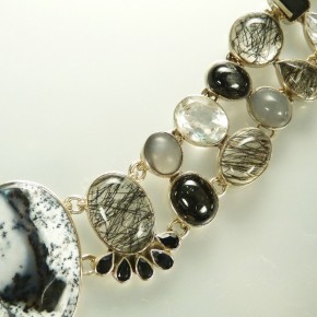 Silber-Collier mit Jaspis und Bergkristall