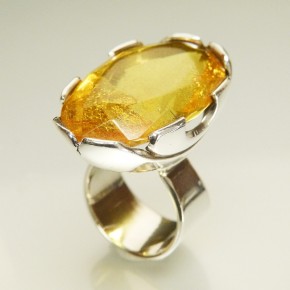 XL Silberring mit facettiertem Bernstein  W19