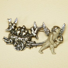 Silberbrosche 925/- "Engel mit Vogelwagen"