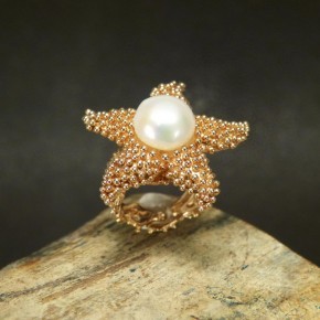 auffälliger Seesternring mit Perle W17 bis 19,5