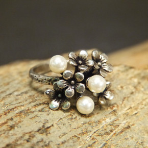 Silberring mit Swarovski-Perlen Größe 54 (Ø ca. 17,2 mm)