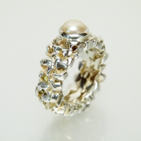 massiver Silberring "Nuggets" mit Perle W17,5