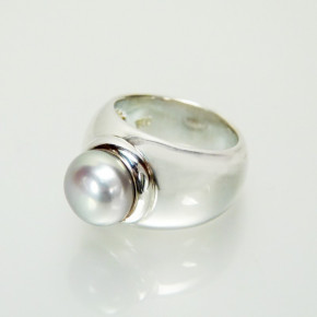 Silberring mit grauer Perle W 16,2
