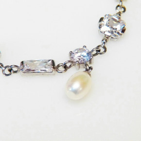 Bettelarmband aus Silber 925/- mit Zirkonia und Perlen