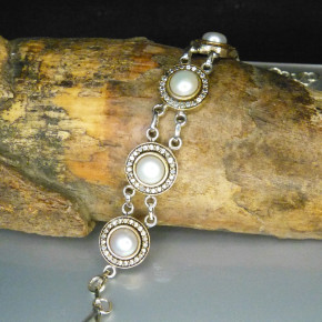 Silberarmband mit Weißtopas und Süßwasserperlen