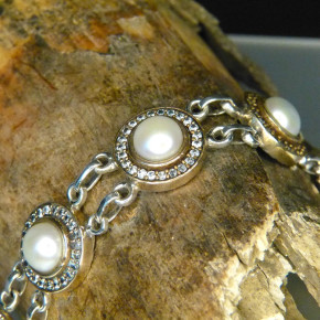 Silberarmband mit Weißtopas und Süßwasserperlen