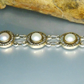 Silberarmband mit Weißtopas und Süßwasserperlen