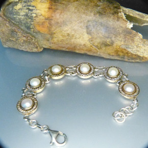 Silberarmband mit Weißtopas und Süßwasserperlen