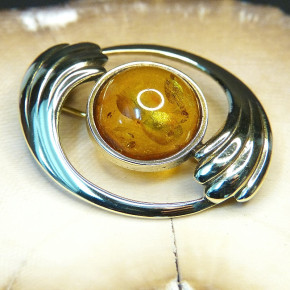 Goldbrosche 333/- mit Bernstein