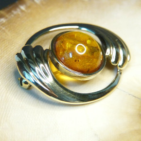 Goldbrosche 333/- mit Bernstein