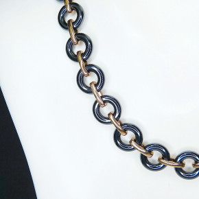 Collier/Kette Edelstahl vergoldet mit Hämatit