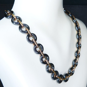 Collier/Kette Edelstahl vergoldet mit Hämatit