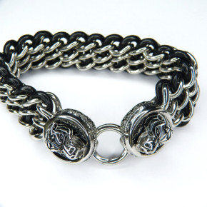 schweres Armband Edelstahl/Leder 23,5cm