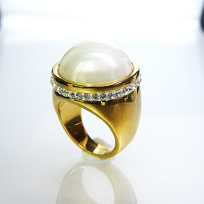 Edelstahlring vergoldet mit "Perle" Größe 54 (Ø ca. 17,2 mm)